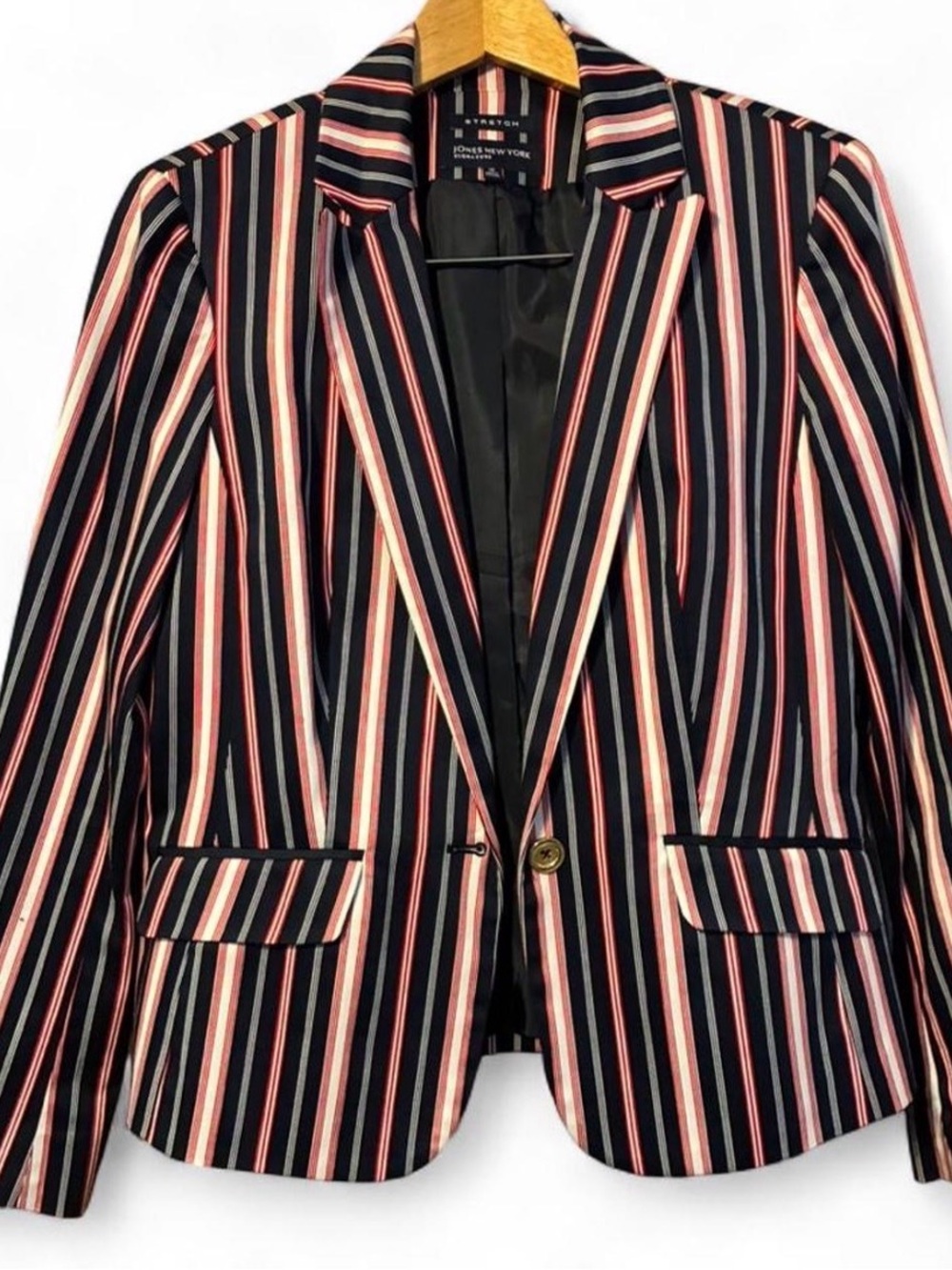 Jones New York Navy Blazer with Pink & Cream Stripes